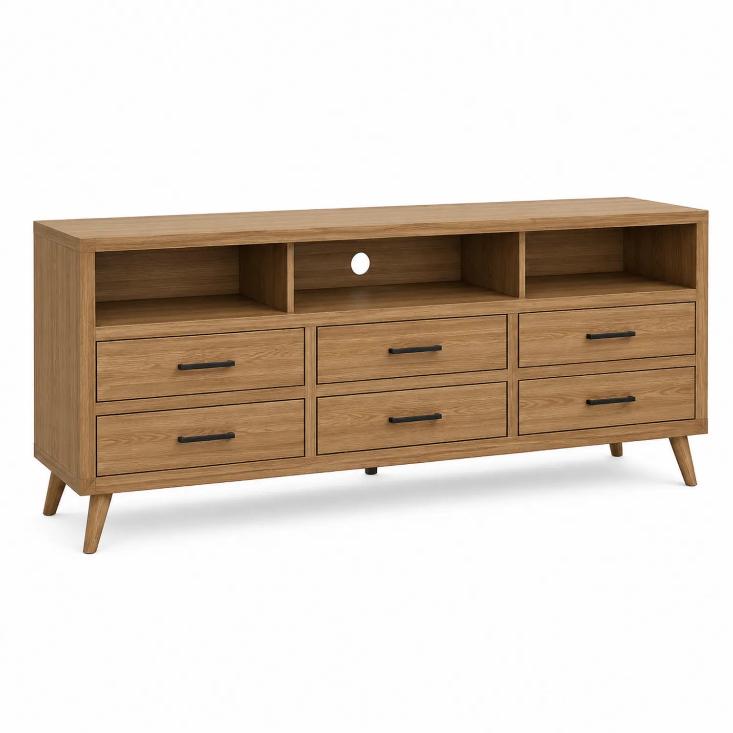 TV-Schrank aus MDF mit Eichenfurnier und Schubladen