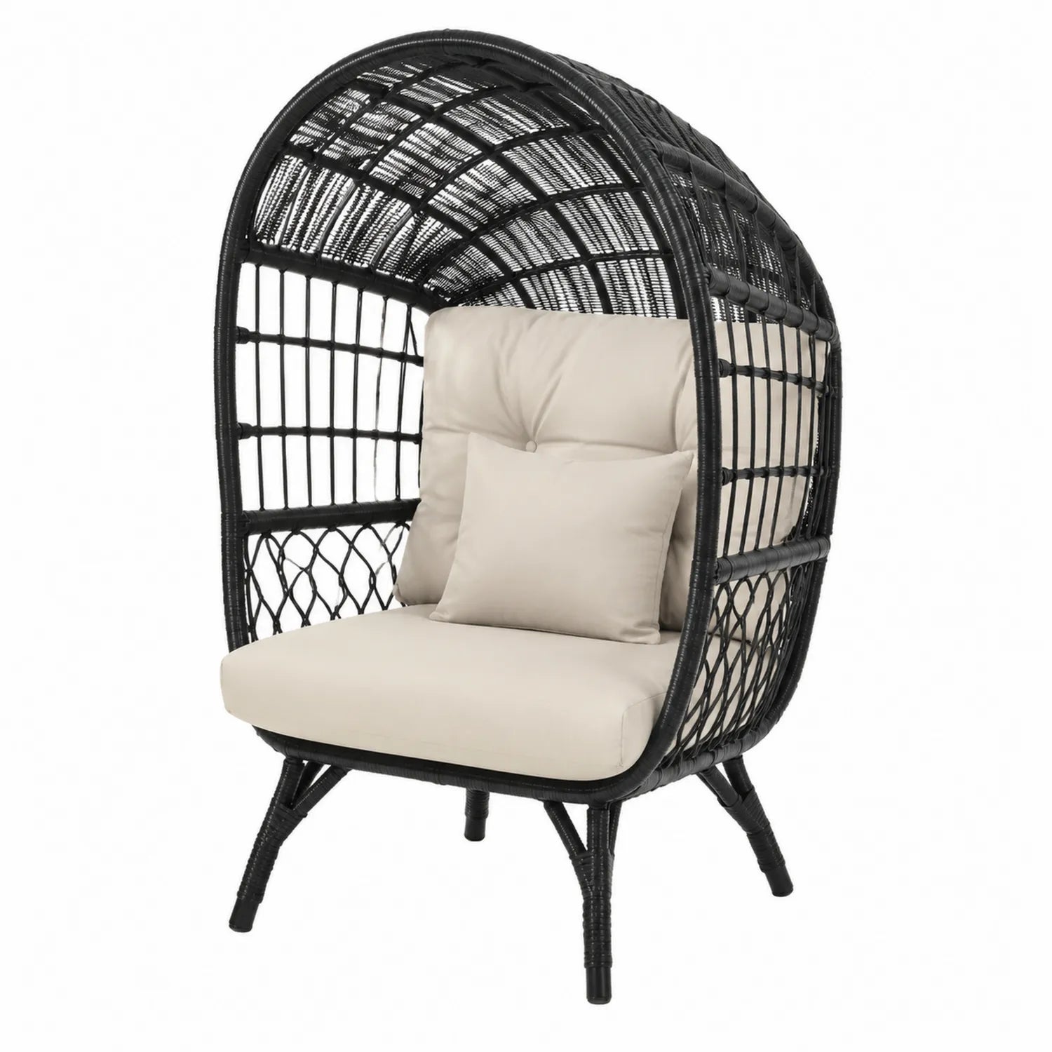 Outdoor Loungesessel aus Polyrattan mit beigem Kissen