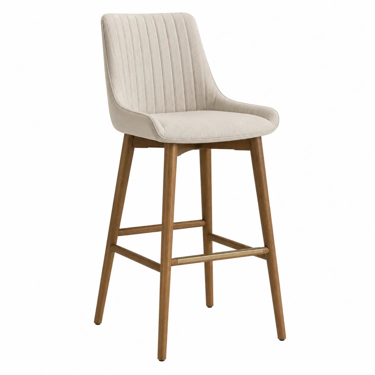 Barhocker mit Stoffbezug Beige und Eichenholzbeinen