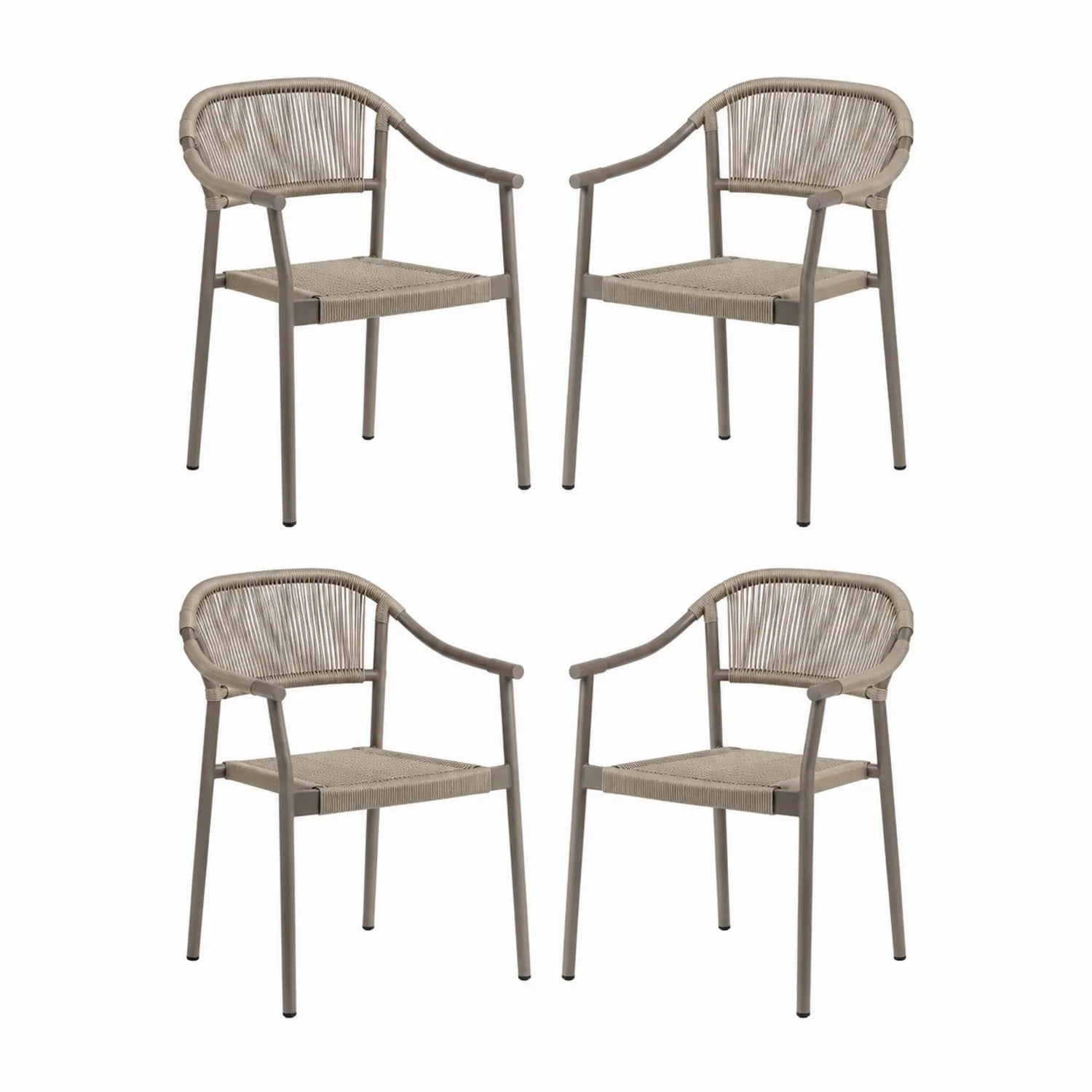 4er Set Gartenstühle aus Metall und Seilgeflecht Beige