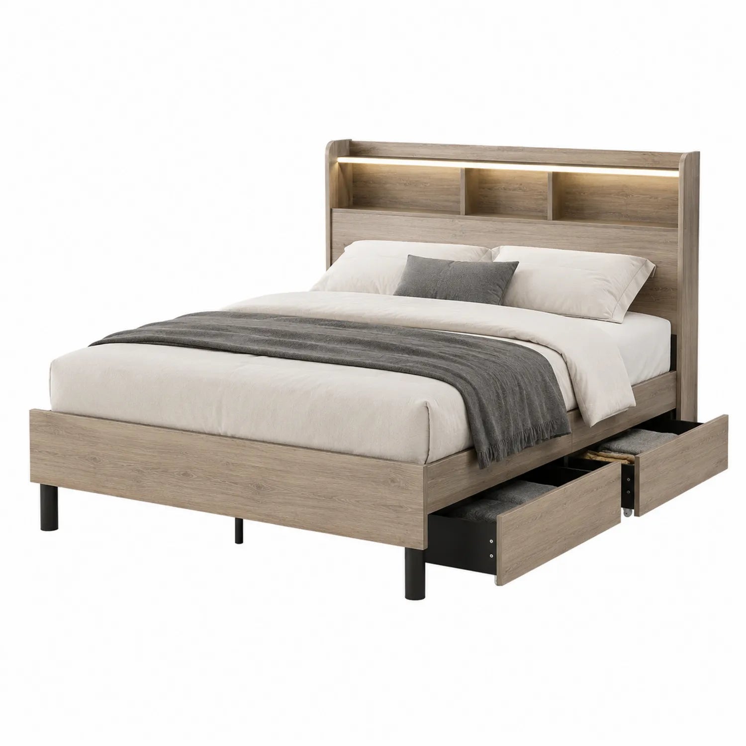 Holzbett mit Stauraum und Beleuchtung 200x160 cm