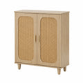 Schuhschrank aus Holz mit Rattan-Türen Natur
