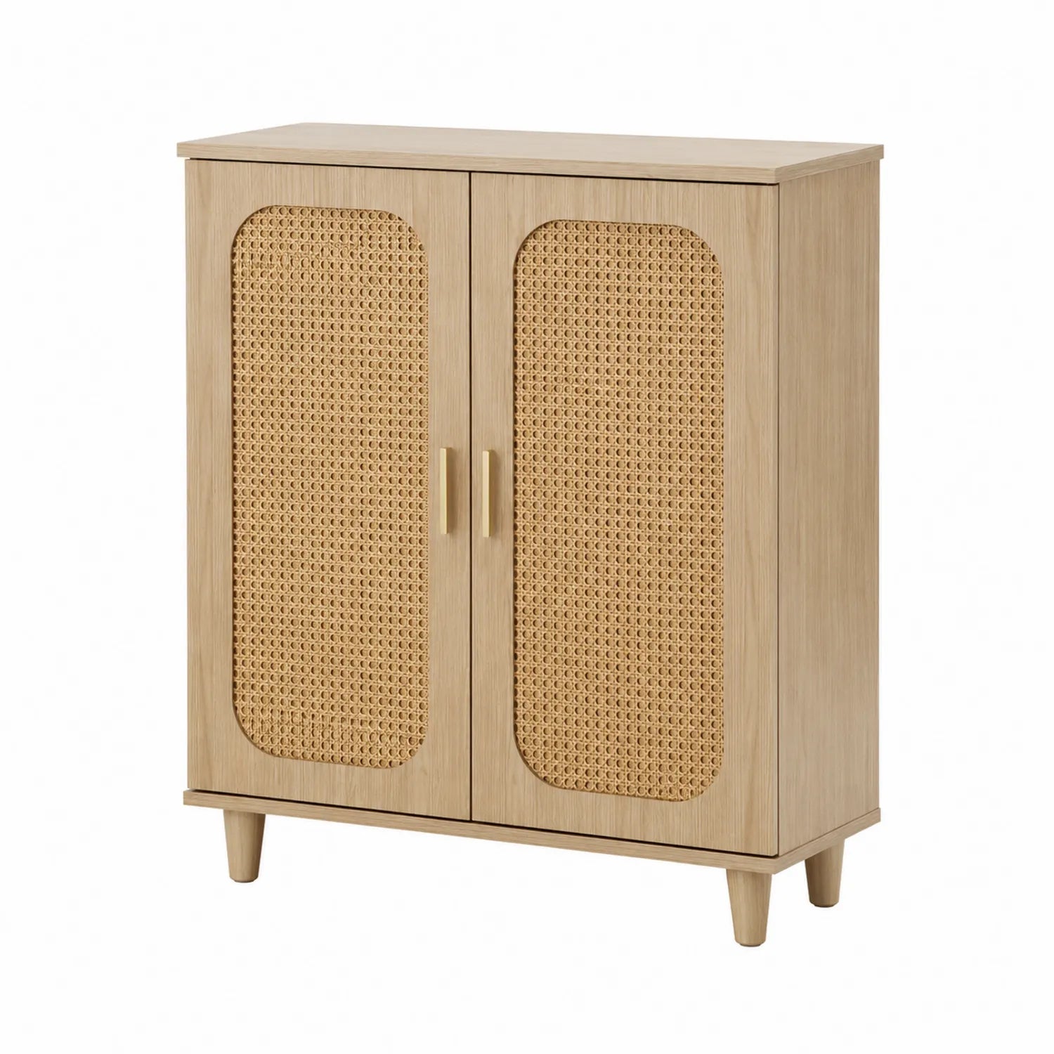 Schuhschrank aus Holz mit Rattan-Türen Natur