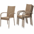 4er Set Stapelbare Gartenstühle aus Rattan und Stahl Braun
