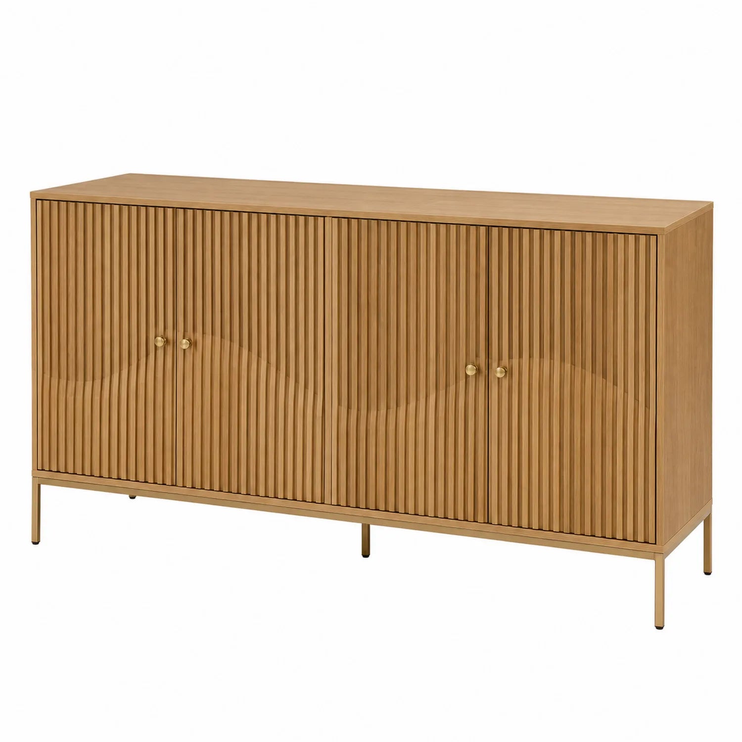 Sideboard aus Eichenholz mit Metallbeinen, 160x40x80 cm, Braun