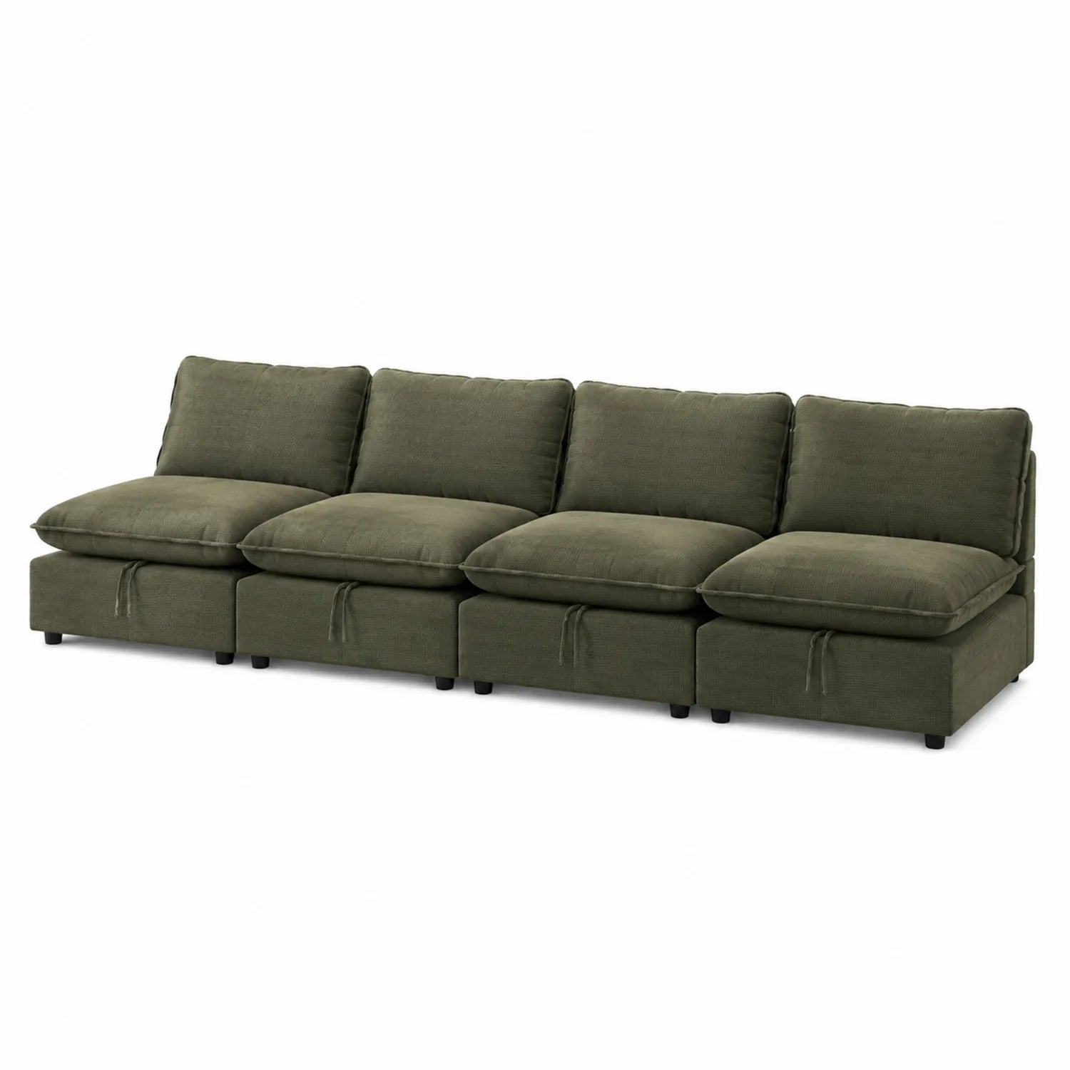 Modulares 4-Sitzer Sofa aus Polyestergewebe in Olivgrün