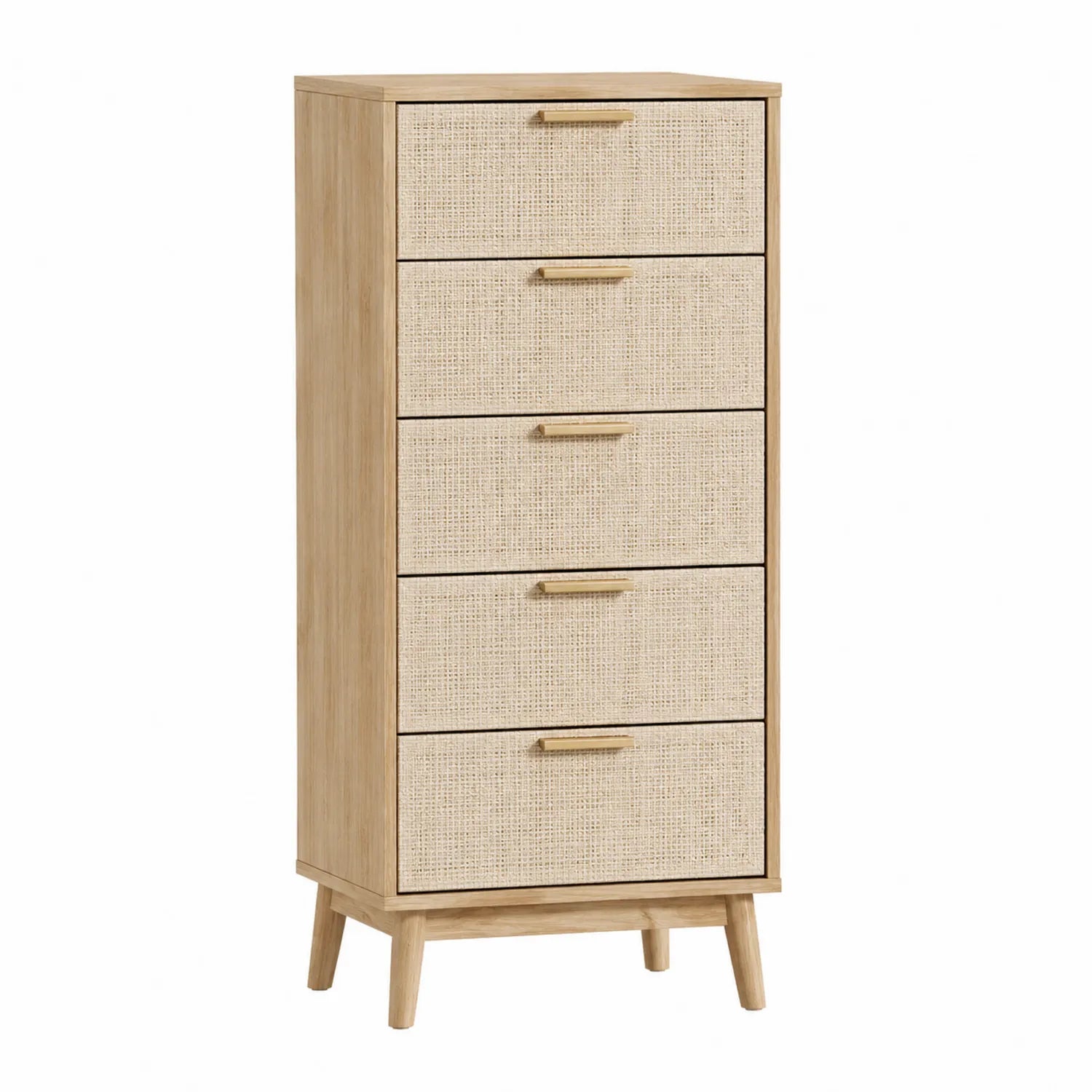 Kommode Eiche mit Rattanfronten 5 Schubladen