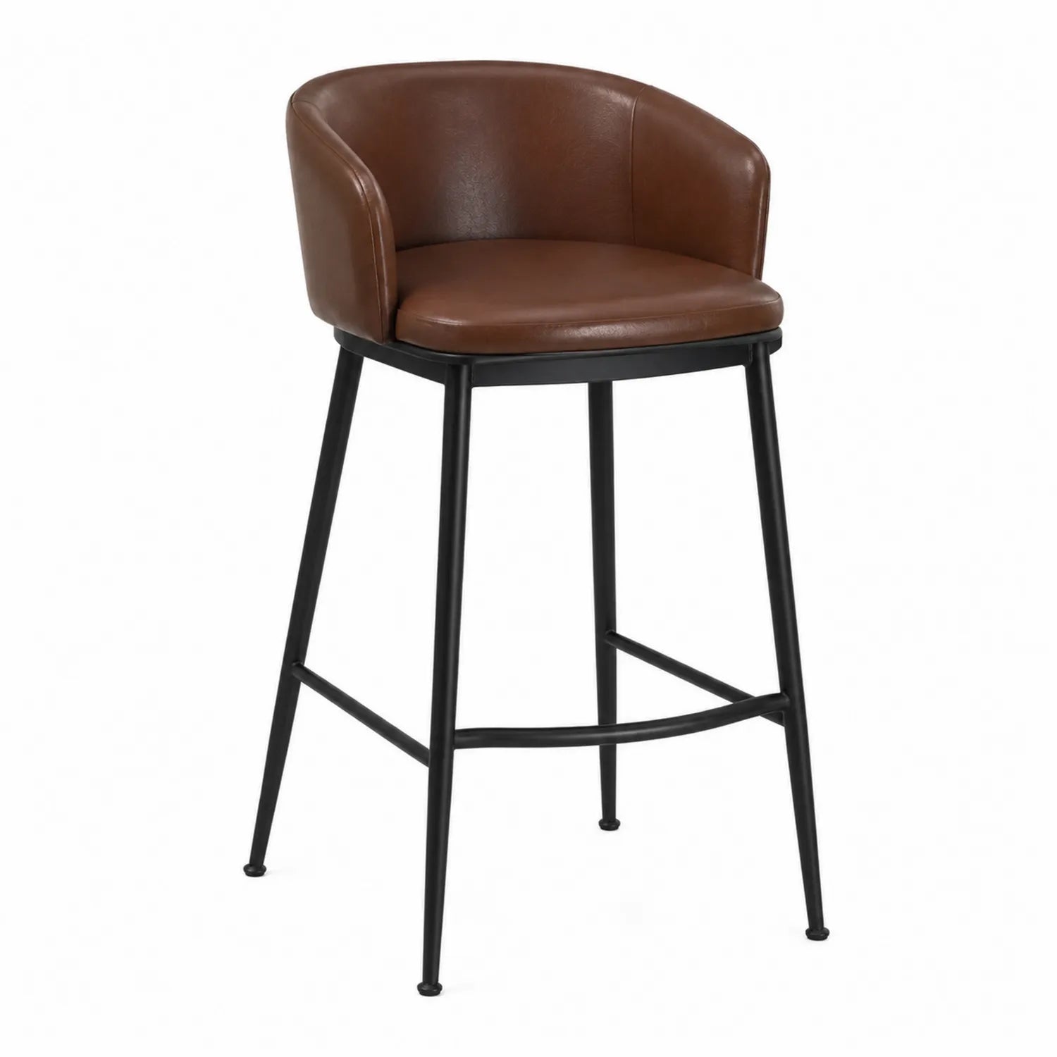 Barhocker aus Lederimitat Braun mit Stahlgestell Schwarz