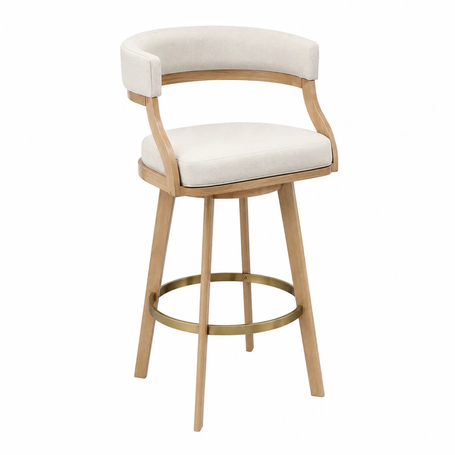 Barhocker Eichenholz Leinen Beige