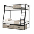 Etagenbett Metall Holz Schwarz/Eiche mit Leiter und Schubladen
