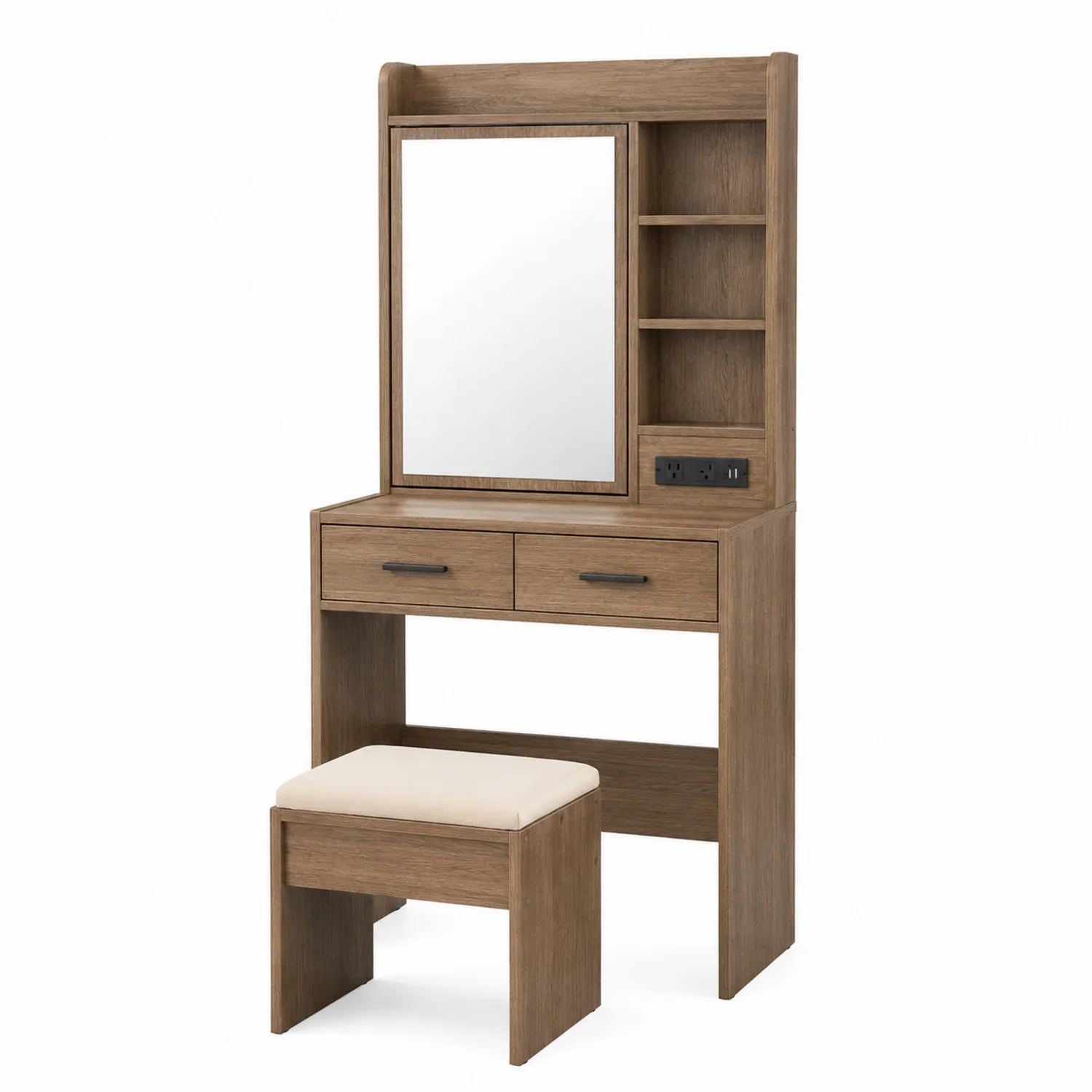 Frisiertisch Set aus Holz mit Spiegel und Schubladen Braun