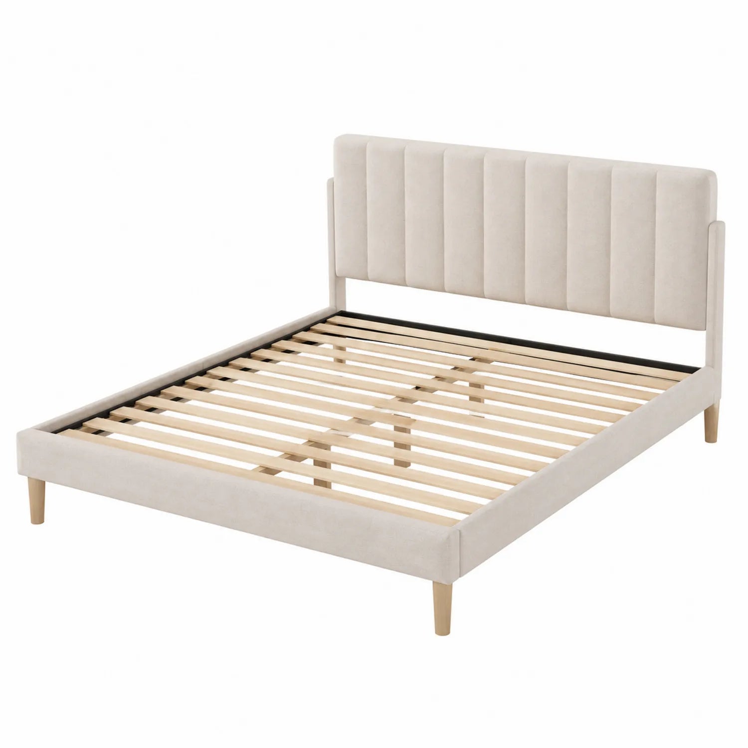 Holzbett mit Stoffbezug 200x160 cm Beige