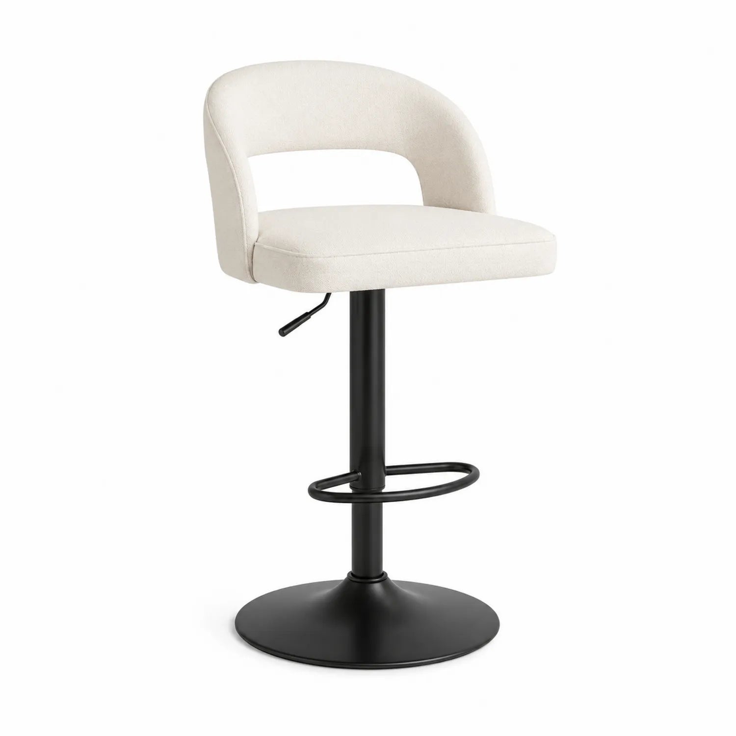 Höhenverstellbarer Barhocker mit Stoffbezug in Beige und Metallfuß