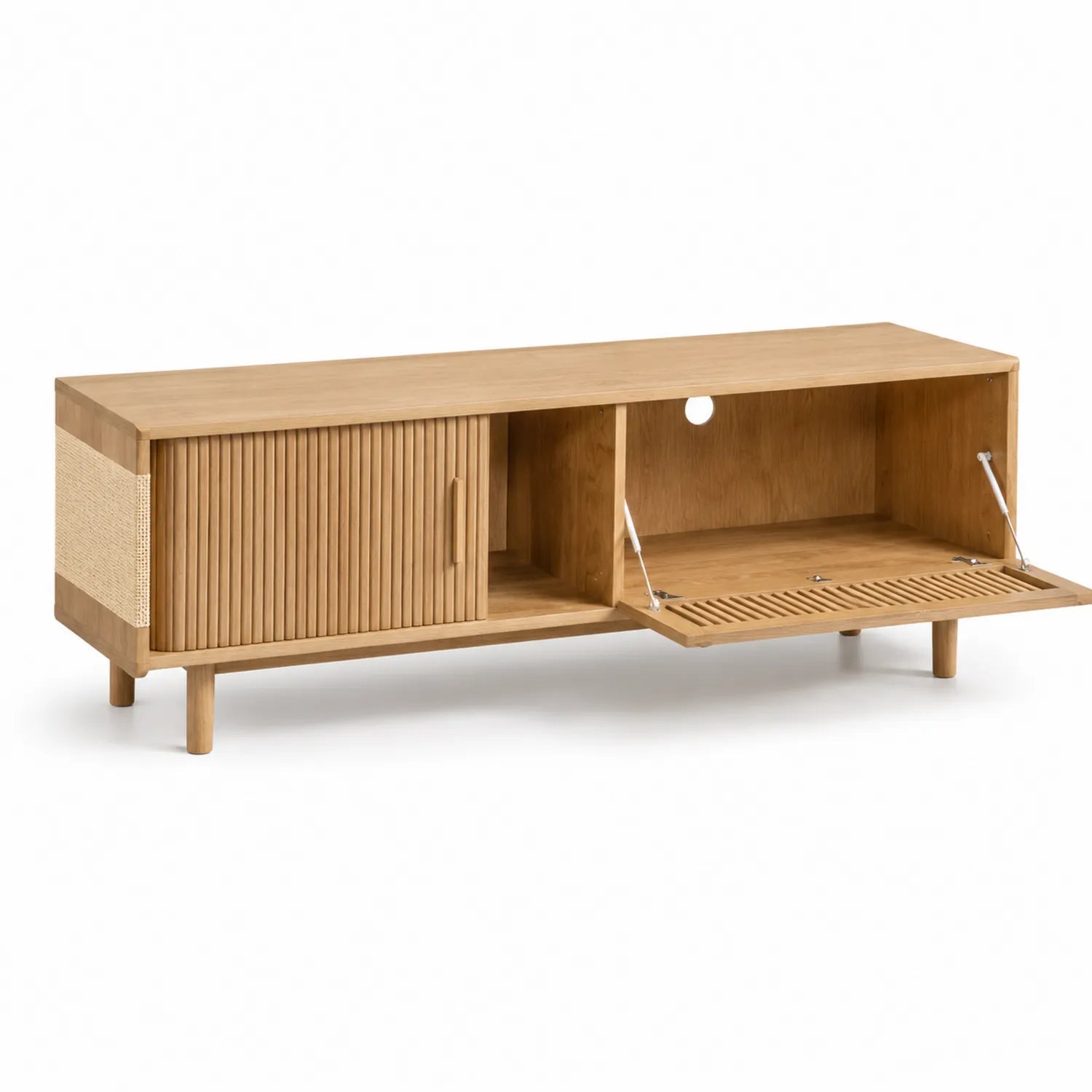 TV-Schrank aus Eichenholz mit Schiebeschrank und Klapptür 150cm Natur