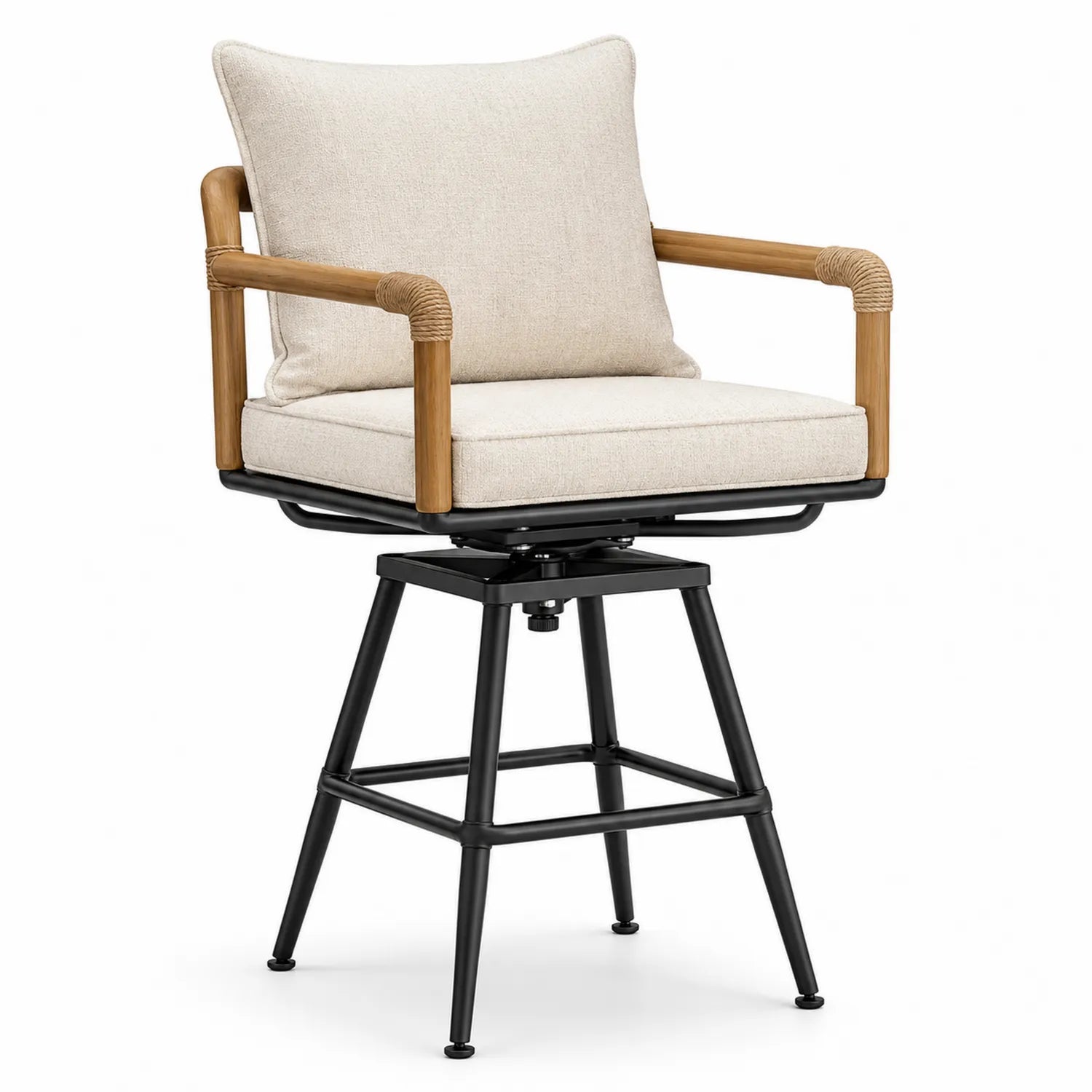 Barhocker mit Stahlrahmen und Stoffbezug Beige