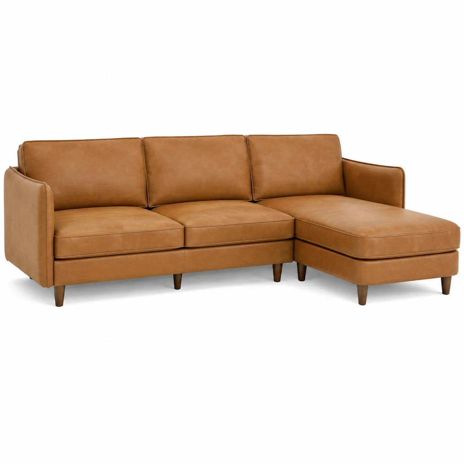 Ecksofa aus Leder Cognac mit Ottomane