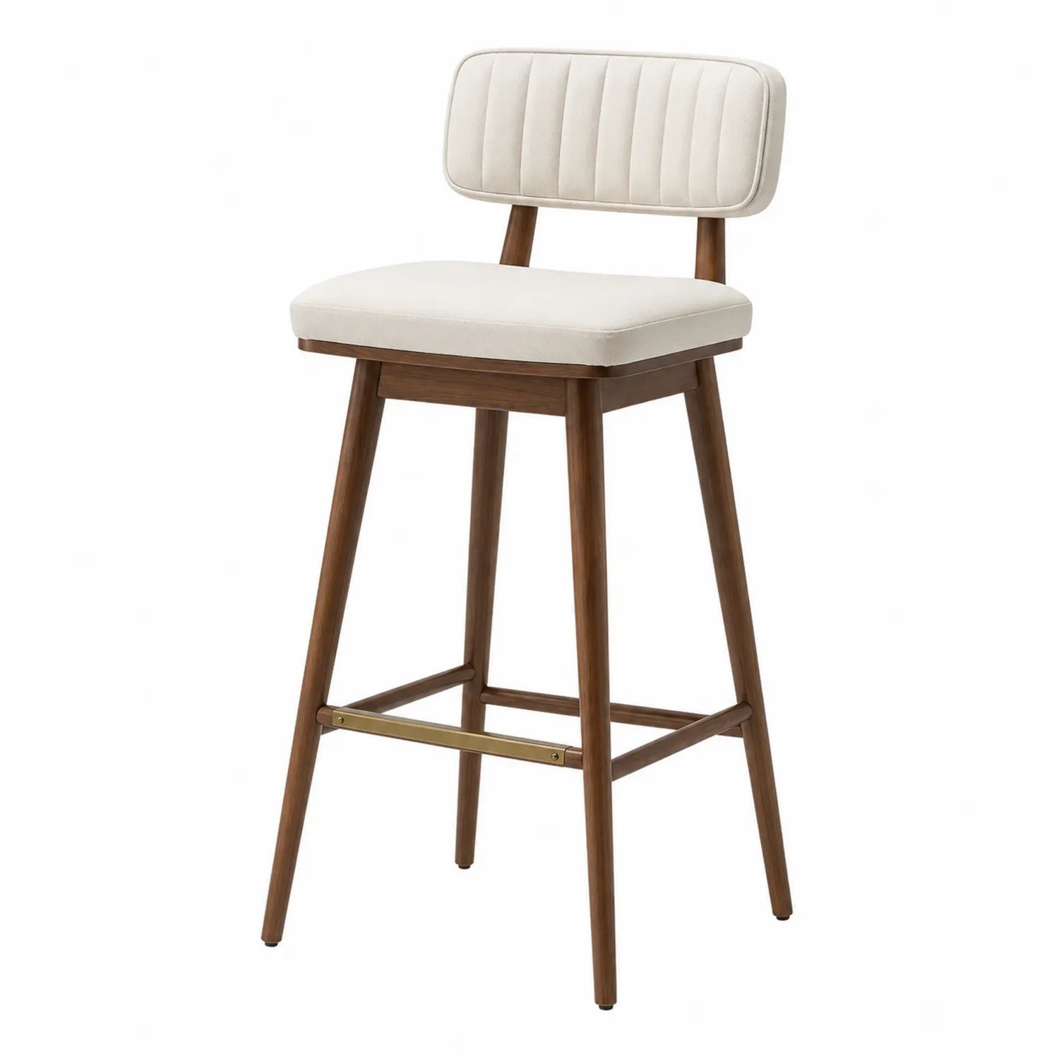 Barhocker mit Stoffpolsterung und Holzgestell, Creme, 75 cm