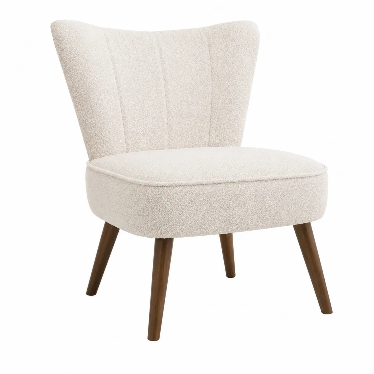 Polstersessel Bouclé-Stoff Creme Holzbeine