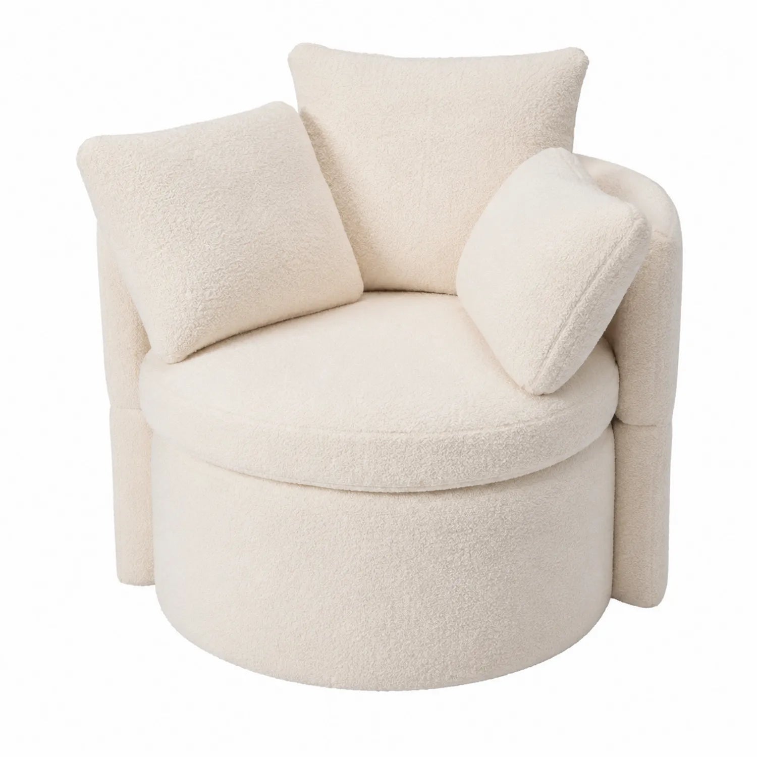 Runder Sessel mit Kissen Set Bouclé Creme 80cm