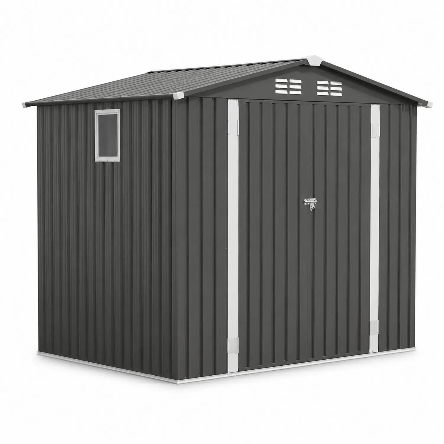Metall Gerätehaus Dunkelgrau mit Fenster 213 x 127 x 185 cm