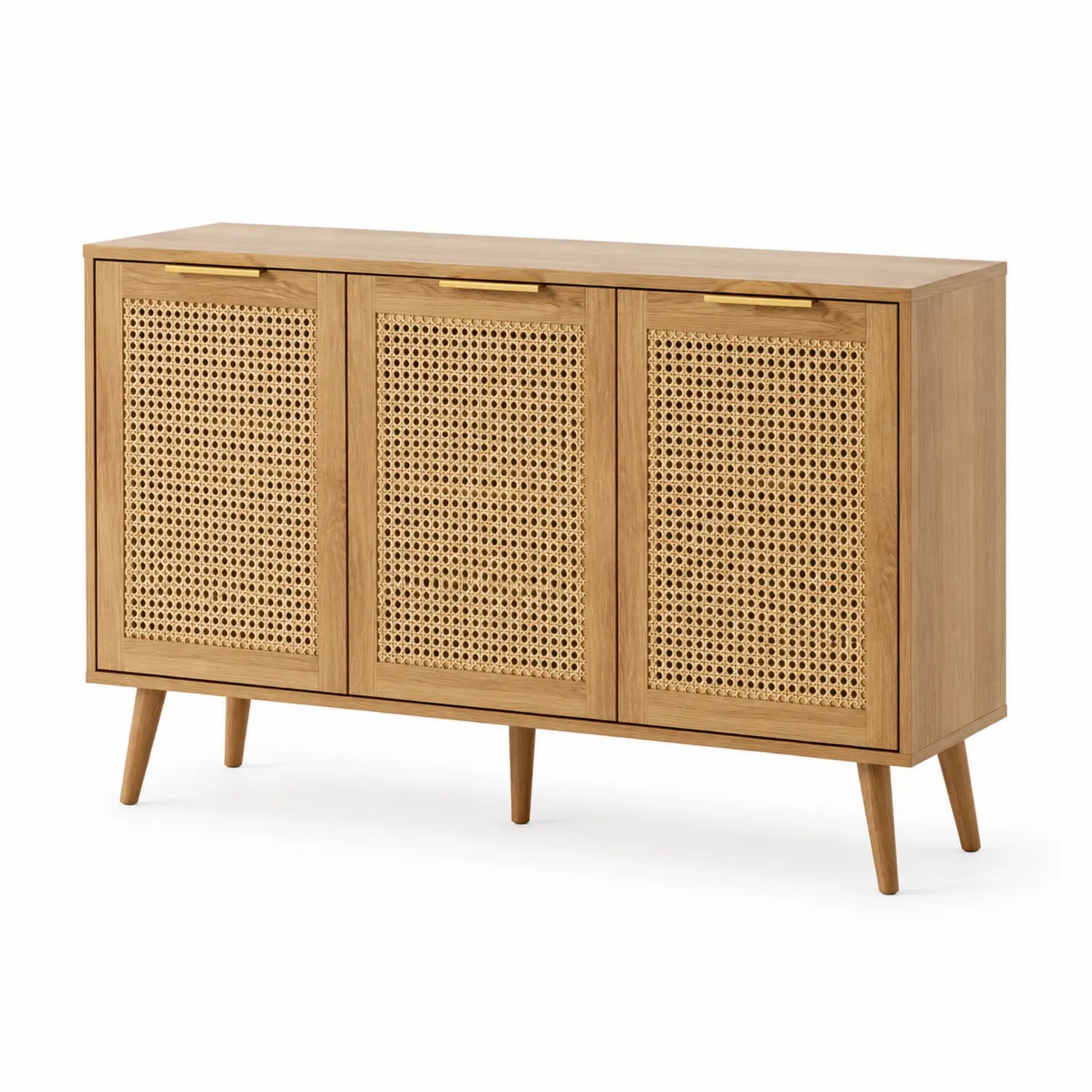Sideboard aus Eichenholz und Rattangeflecht, 120x40x75 cm