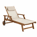 Liegestuhl aus Akazienholz mit Polyesterbezug Beige