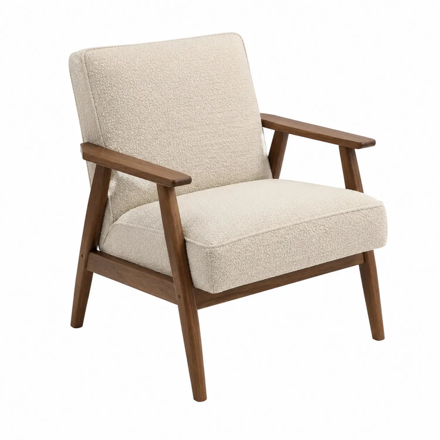Sessel mit Walnussholzrahmen und Bouclé-Stoff in Beige