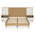 Holzbett mit Nachttischen Eiche Massivholz und MDF Weiß 200x160 cm