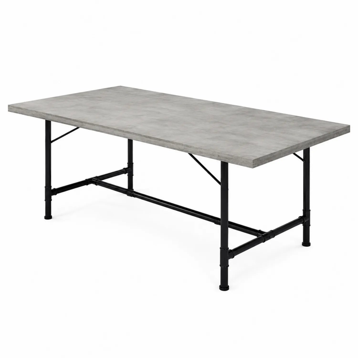 Rechteckiger Tisch aus MDF in Betonoptik mit Stahlbeinen 200x100x75 cm