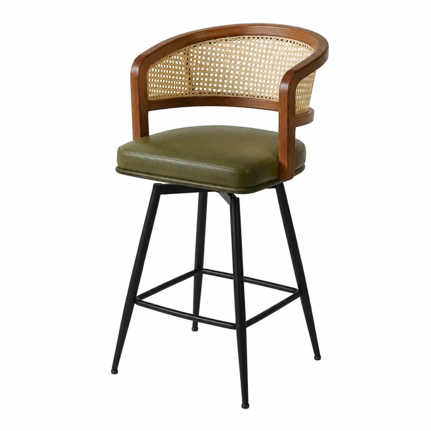 Barhocker Holz Metall PU-Leder Rattan Grün
