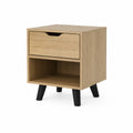 Holz Nachttisch mit Schublade und Fach Eiche Hellbraun/Schwarz