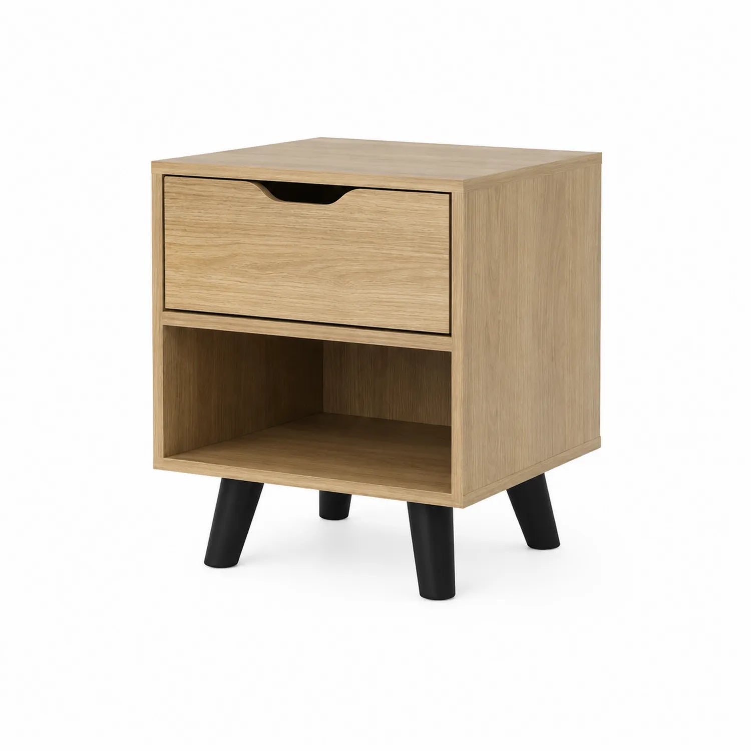 Holz Nachttisch mit Schublade und Fach Eiche Hellbraun/Schwarz