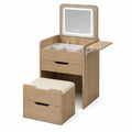 Schminktisch Set mit LED-Spiegel und Hocker aus Holz