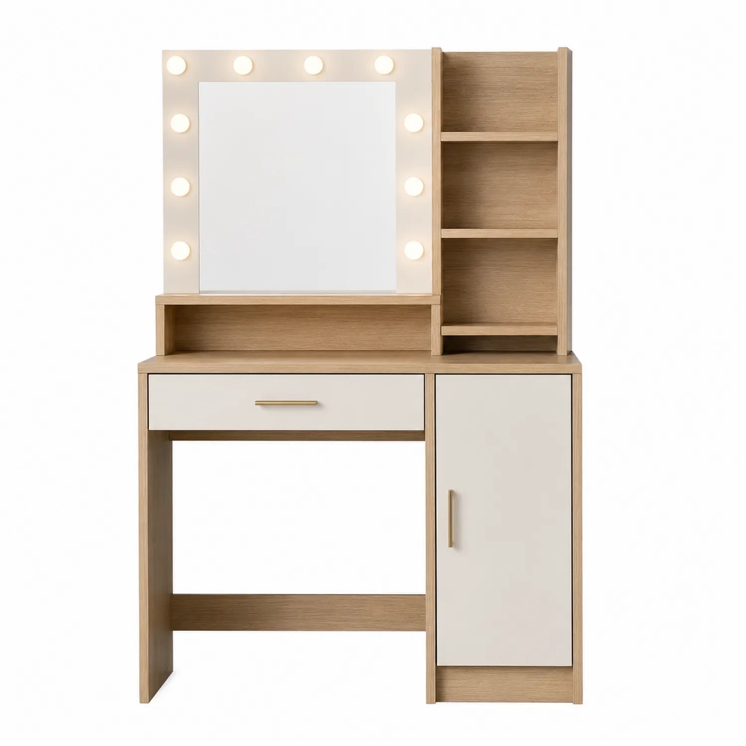 Schminktisch mit Spiegel und LED-Beleuchtung Holz/Weiß