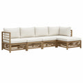 Ecksofa Set aus Akazienholz mit Creme Kissen, 330x70x65 cm