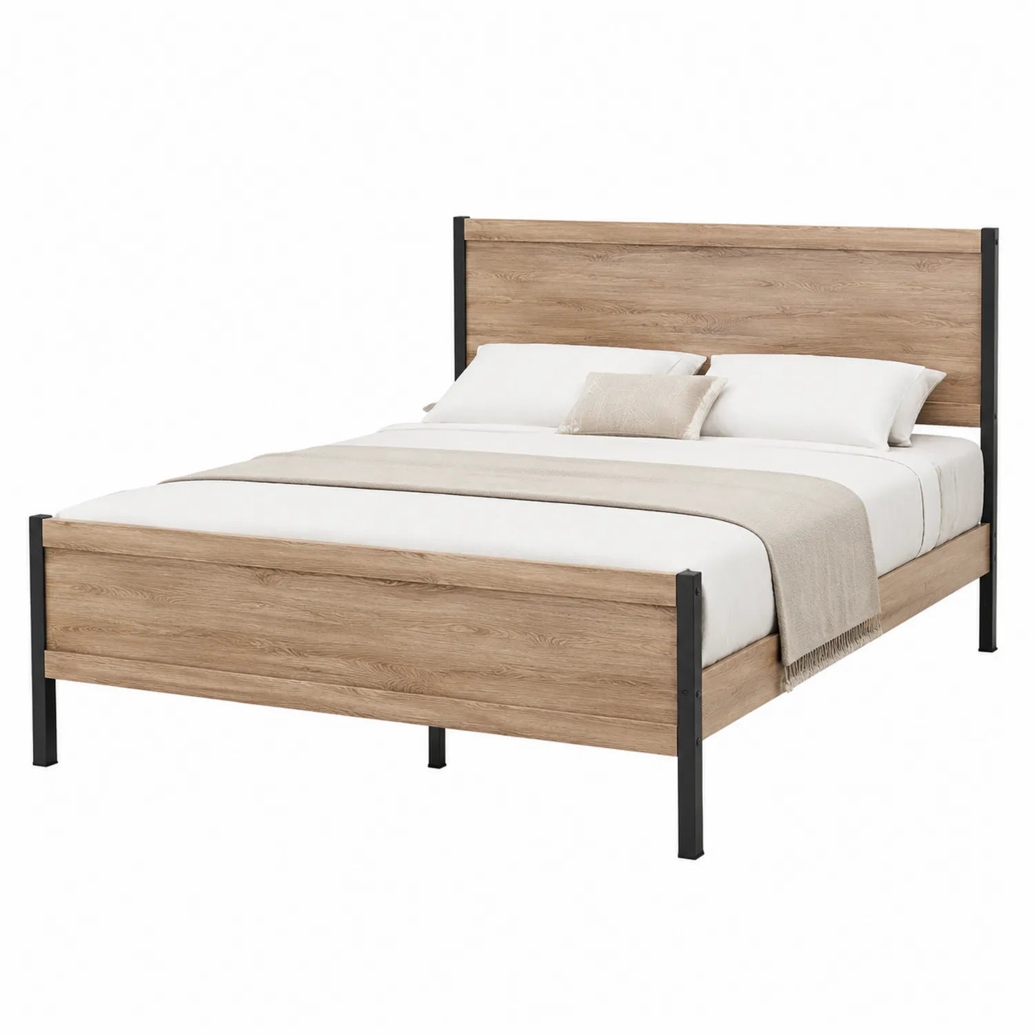 Doppelbett aus Spanplatte und Stahl 160x200 cm