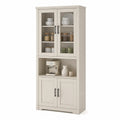 Hochschrank aus MDF mit Glastüren in Beige