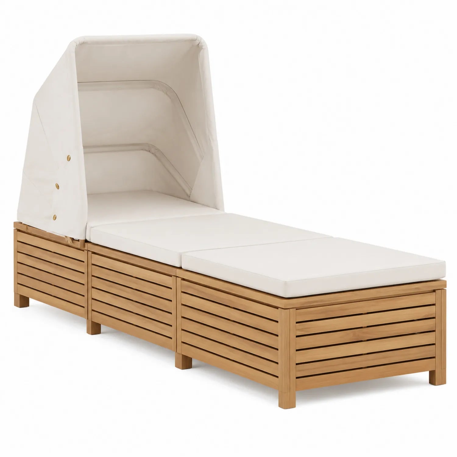 Gartenliege aus Akazienholz mit Sonnendach, Beige
