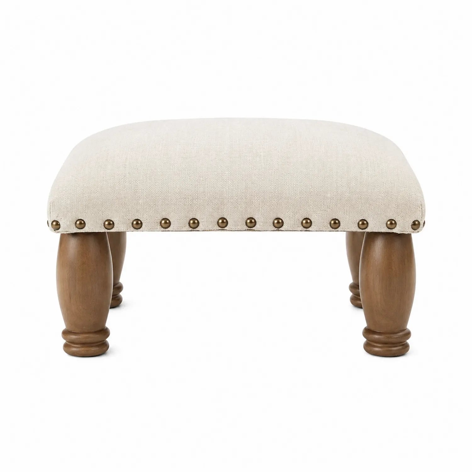 Fußhocker Leinen Beige mit Holzbeinen